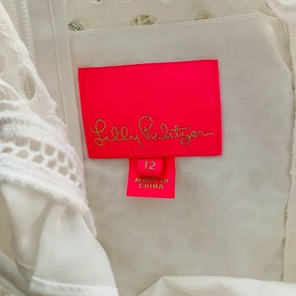 Lilly Pulitzer Maya Shift Dress Resort White Pink Floral Lace Seersucker - Picture 4 of 4